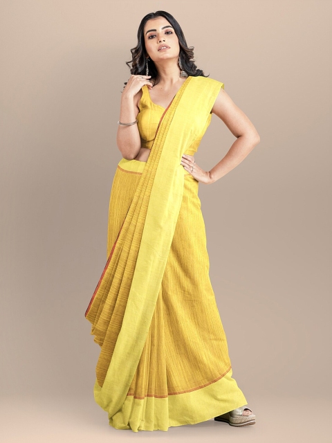 

BharatSthali Mustard Yellow Silk Cotton Solid Mangalagiri Handloom Saree