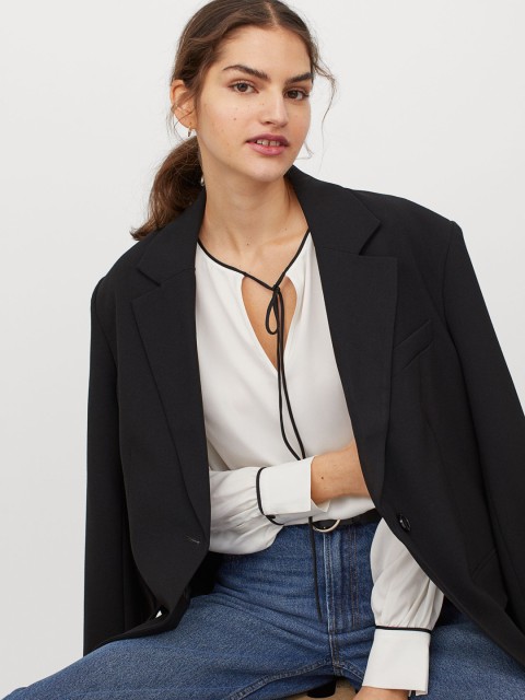 

H&M Women White Tie-Front Satin Blouse