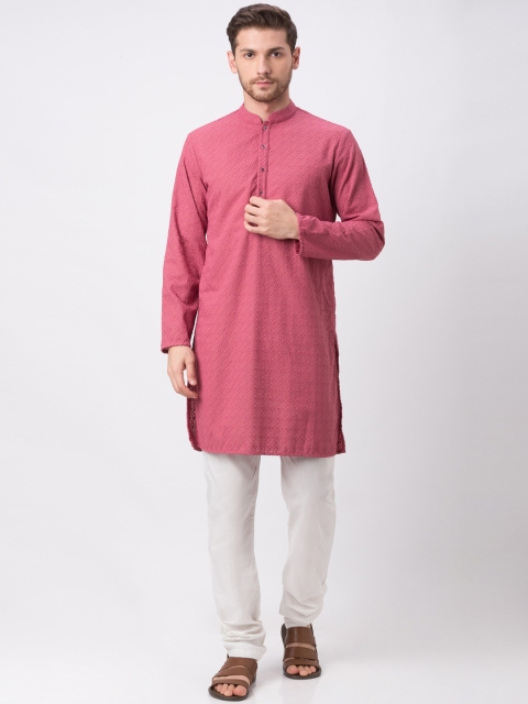 

Ethnicity Men Pink Embroidered Kurta with Pyjamas