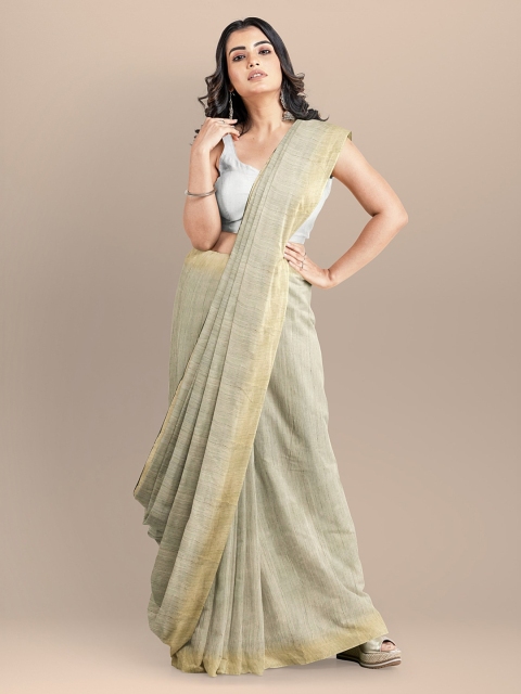 

BharatSthali Beige Pure Silk Woven Design Tussar Handloom Saree