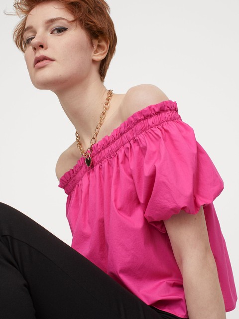 

H&M Women Pink Solid Off-the-shoulder top