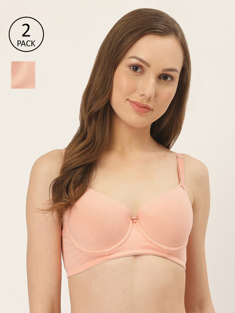 

Inner Sense Pack Of 2 Solid Organic Antimicrobial Lightly Padded Sustainable Everyday Bras ISB103, Peach