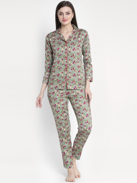 

MAXENCE Women Green & Red Printed Night suit