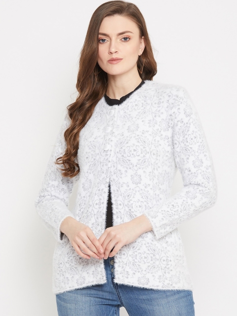 

Zigo Women White & Grey Self Design Cardigan