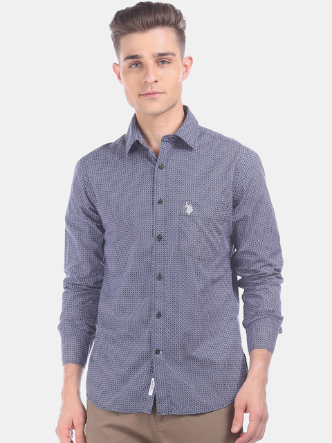 

U.S. Polo Assn. Men Blue Regular Fit Printed Casual Shirt