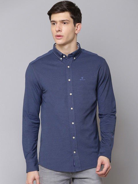 

GANT Men Blue Regular Fit Solid Casual Shirt, Navy blue