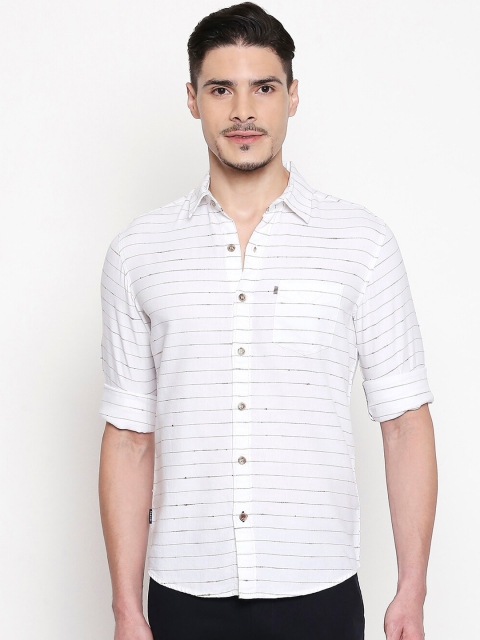 

Mufti Men Off-White & Black Slim Fit Striped Casual Shirt