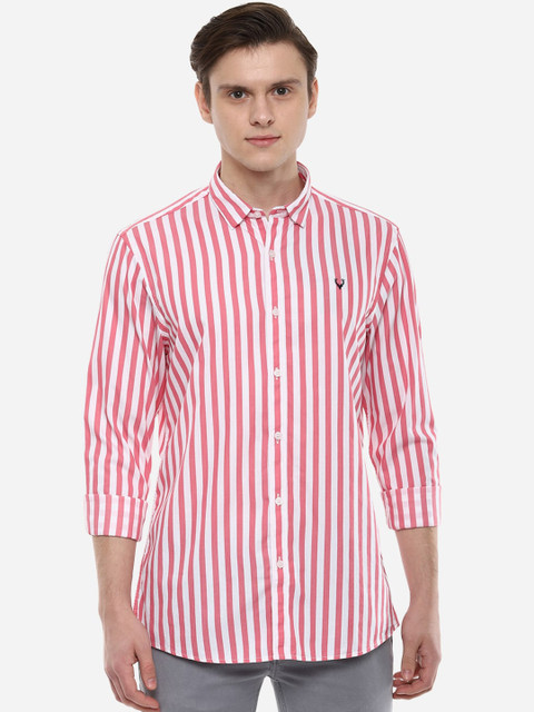 

Solly Jeans Co. Men White & Pink Regular Fit Striped Casual Shirt