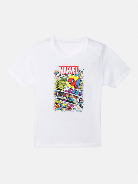 

Kids Ville Boys White Marvel Comics Printed Round Neck T-shirt