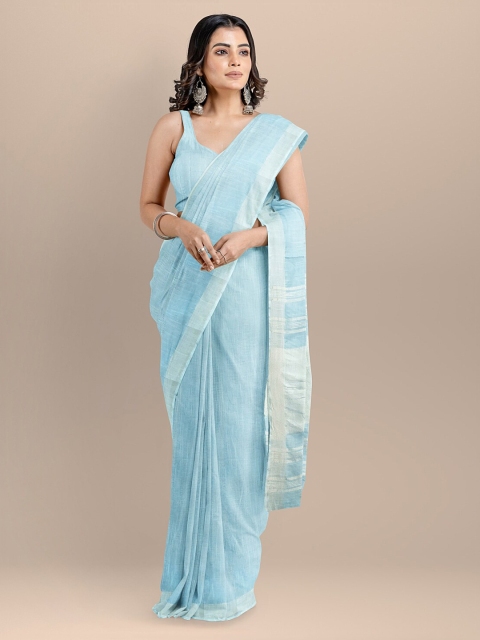 

BharatSthali Blue Pure Cotton Woven Design Mangalagiri Handloom Saree