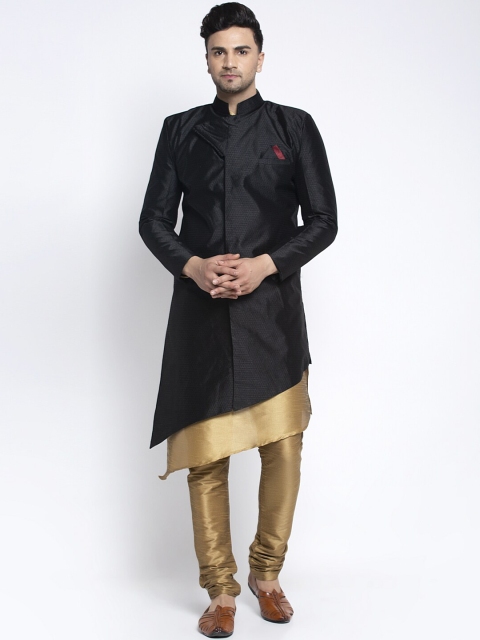 

Benstoke Men Black & Beige Self-Design Sherwani Set