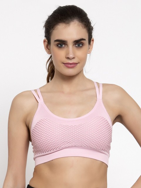 

MAKCLAN Women Pink Solid Non-Wired Lightly Padded Workout Bra MK1803SBF