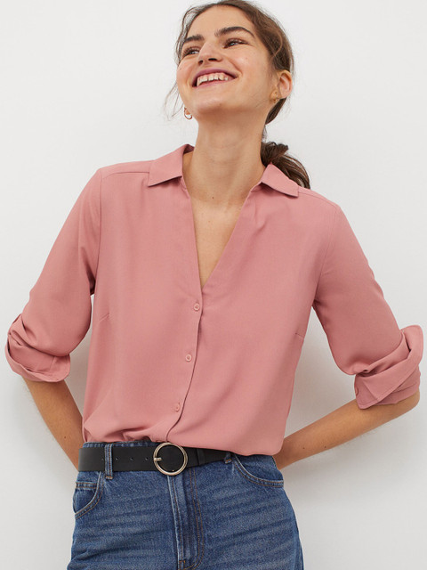 

H&M Women Salmon Pink V-neck blouse