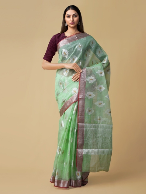 

Unnati Silks Green Woven Design Kota Banarasi Saree