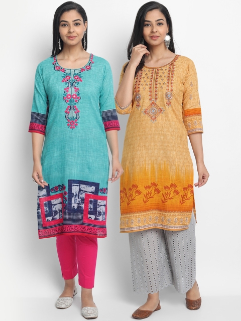 

7Threads Women Multicoloured Set of 2 Yoke Design Straight Kurta, Multi