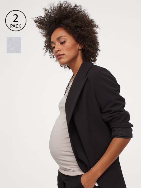 

H&M MAMA 2-Pack Jersey Tops, Grey