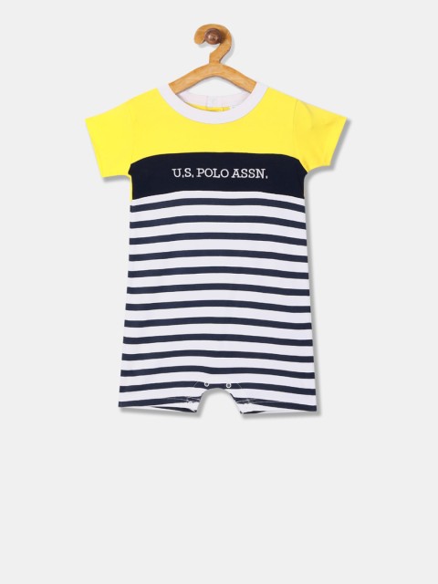

U.S. Polo Assn. Kids Infants Boys White & Navy Blue Striped Bodysuit