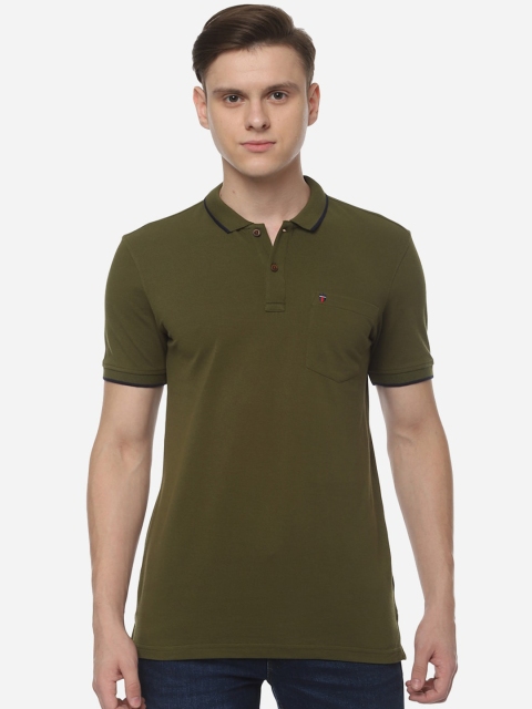 Louis Philippe Sport Men Olive Green Solid Polo Collar T-shirt