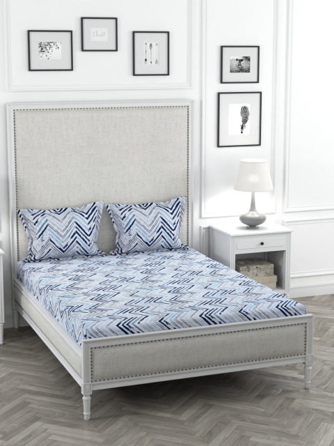 STELLAR HOME Blue Printed Cotton Double King Bedsheet With 2 Pillow Covers