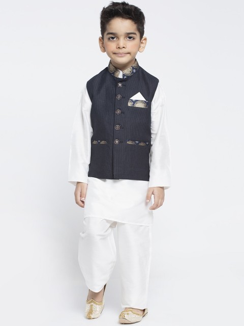 

MAXENCE Boys White Solid Kurta with Pyjamas with Jacket