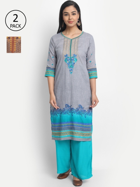 

7Threads Women Multicoloured Set of 2 Yoke Design Straight Kurta, Multi