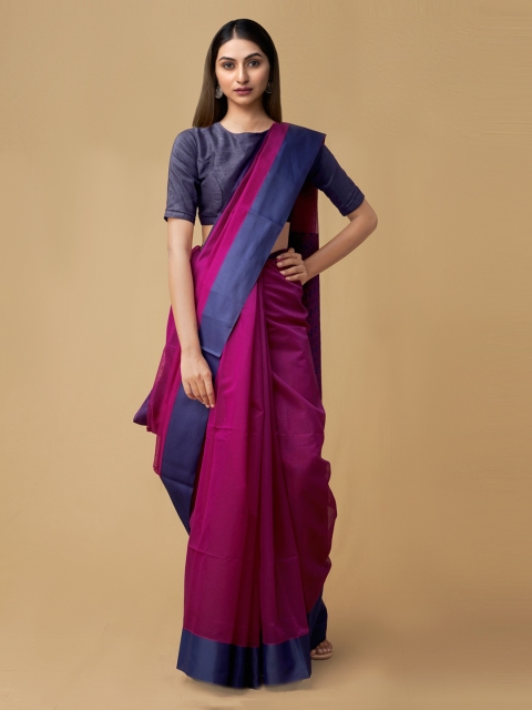 

Unnati Silks Pink Silk Cotton Solid Uppada Saree