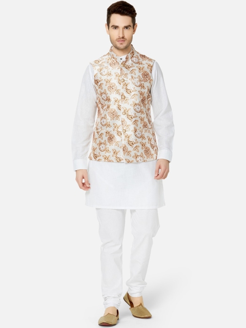 

Ethnicity Men Off-White Printed Nehru Jacket