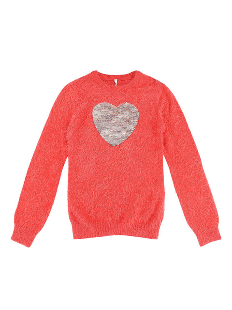 

Pantaloons Junior Girls Coral Red Printed Fuzzy Pullover Sweater