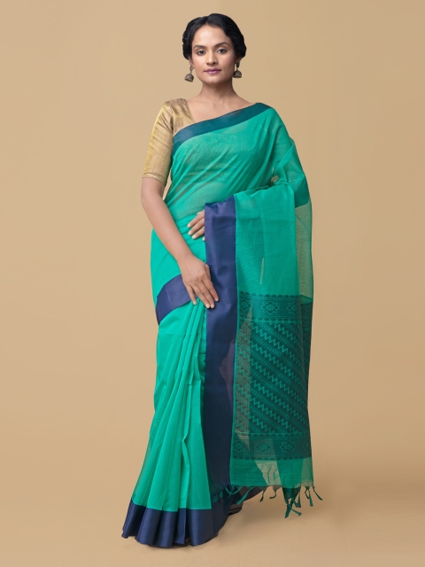 

Unnati Silks Green & Blue Silk Cotton Solid Uppada Saree