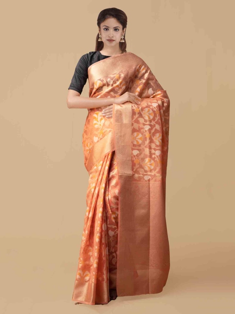 

Unnati Silks Orange Silk Cotton Woven Design Banarasi Saree