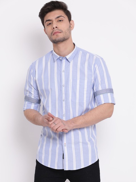 

COBB Men Blue Slim Fit Striped Casual Shirt