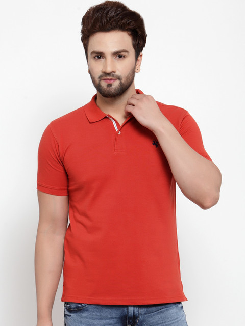 

Cantabil Men Rust Orange Solid Polo Collar T-shirt