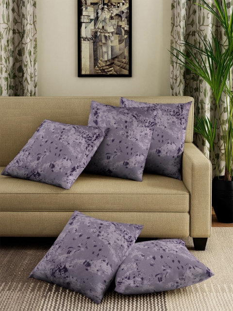 

Cortina Set Of 5 Grey & Navy Blue Printed Square Cushion Covers