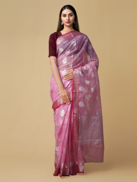 

Unnati Silks Pink Cotton Woven Design Handloom Banarasi Saree