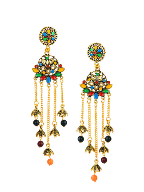

DESI COLOUR Gold-Toned & Multicoloured Contemporary Drop Earrings