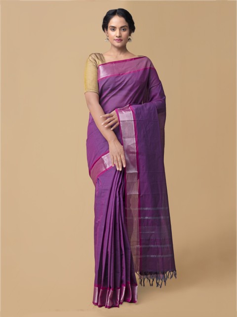 

Unnati Silks Purple Pure Cotton Solid Chettinad Saree