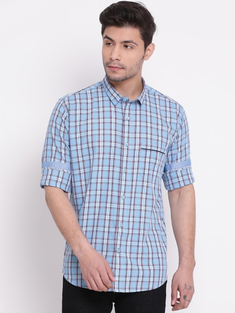 

COBB Men Blue Slim Fit Checked Casual Shirt