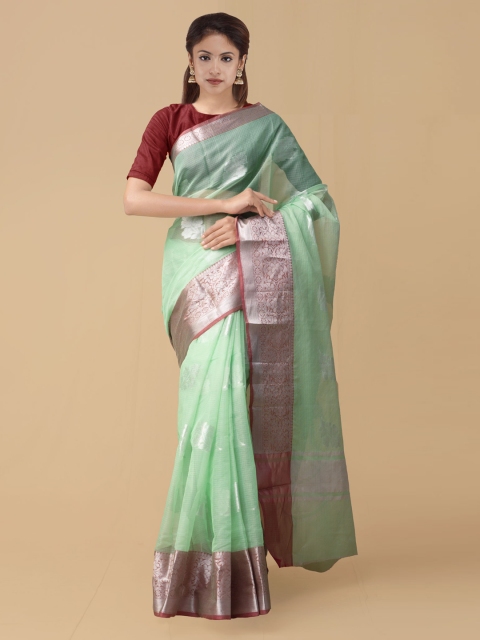

Unnati Silks Green Silk Cotton Handloom Woven Design Kota Saree