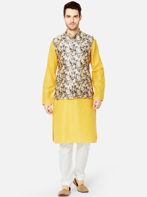 

Ethnicity Men Beige Printed Nehru Jacket