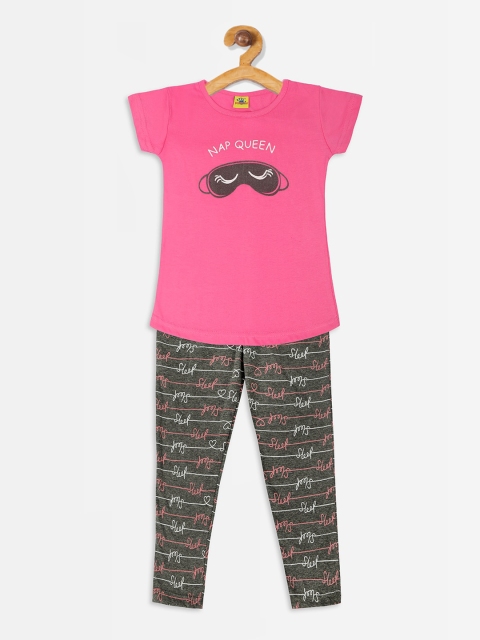 

Punkster Girls Pink & Grey Printed Night Suit