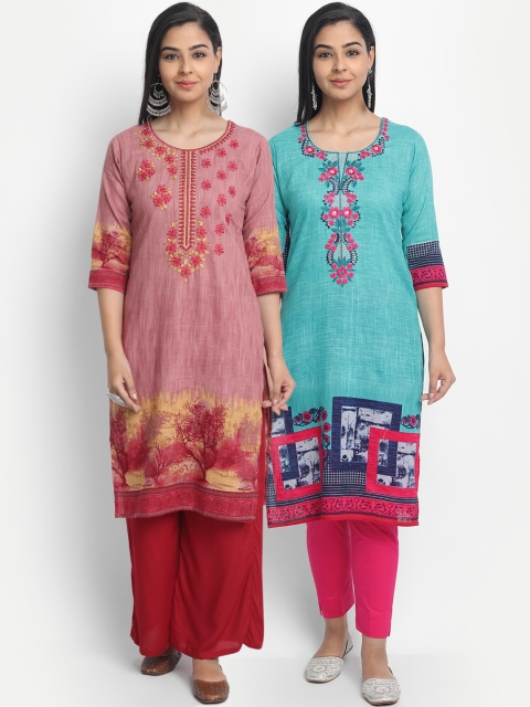 

7Threads Women Multicoloured Set of 2 Yoke Design Straight Kurta, Multi