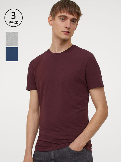 

H&M Men 3-Pack T-Shirts Slim Fit, Maroon