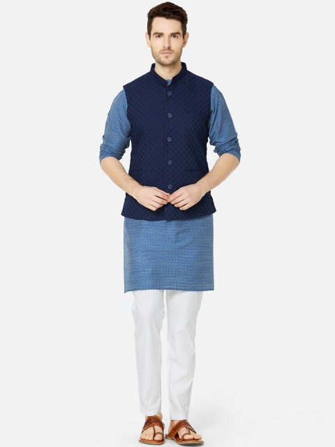 

Ethnicity Men Navy Blue Printed Tailored Jacket
