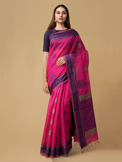 

Unnati Silks Pink Silk Cotton Woven Design Handloom Uppada Saree