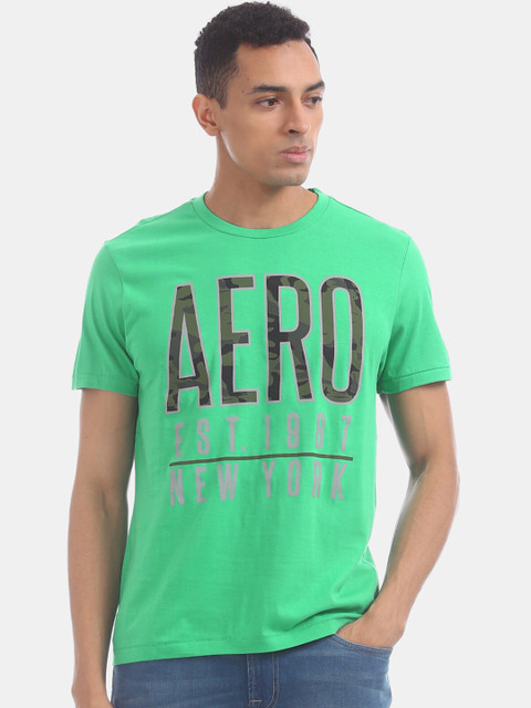 

Aeropostale Men Green Printed Round Neck T-shirt