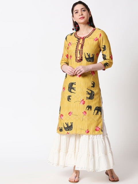 

ZRI Women Mustard & Multicoloured Printed A-Line Kurta