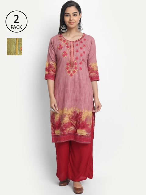 

7Threads Women Multicoloured Set of 2 Yoke Design Straight Kurta, Multi