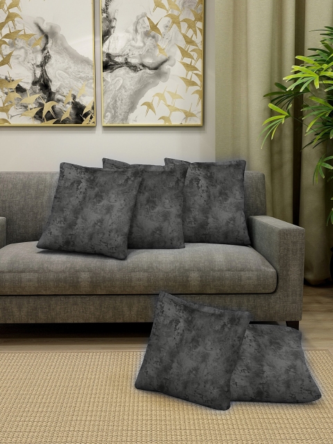 

KLOTTHE Set Of 5 Grey & Black Printed Cushion Covers