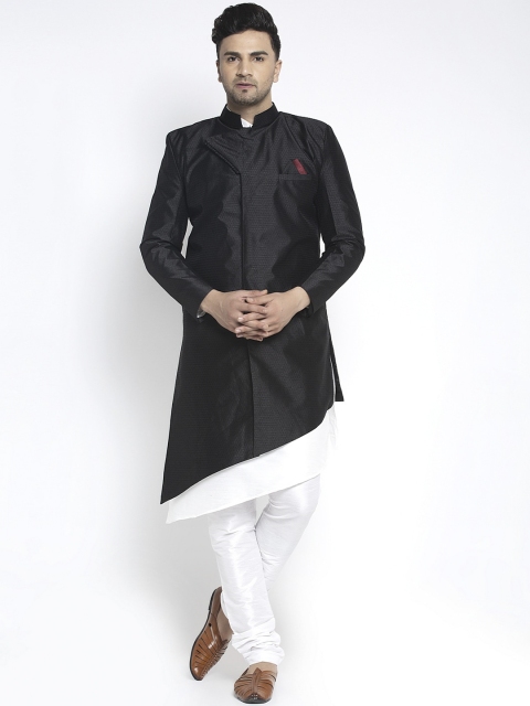 

Benstoke Men Black & White Self Design Sherwani Set