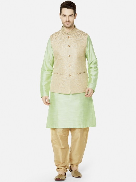 

Ethnicity Men Gold-Toned Woven Design Nehru Jacket
